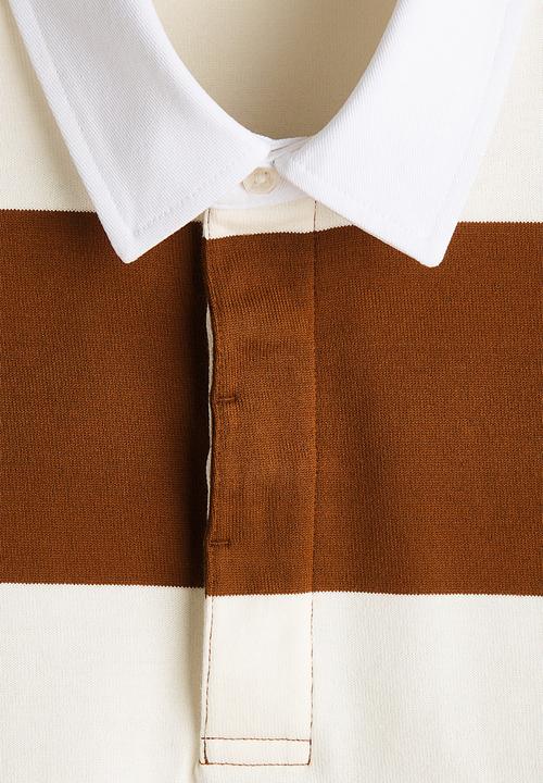 H&M - Regular fit cotton rugby shirt - brown/colour block