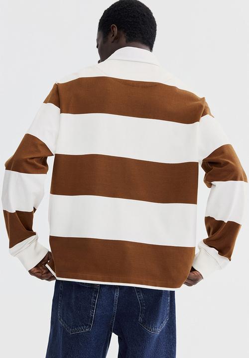 H&M - Regular fit cotton rugby shirt - brown/colour block