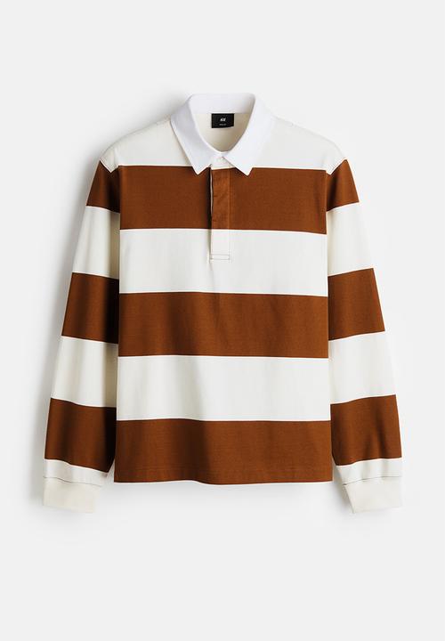 H&M - Regular fit cotton rugby shirt - brown/colour block