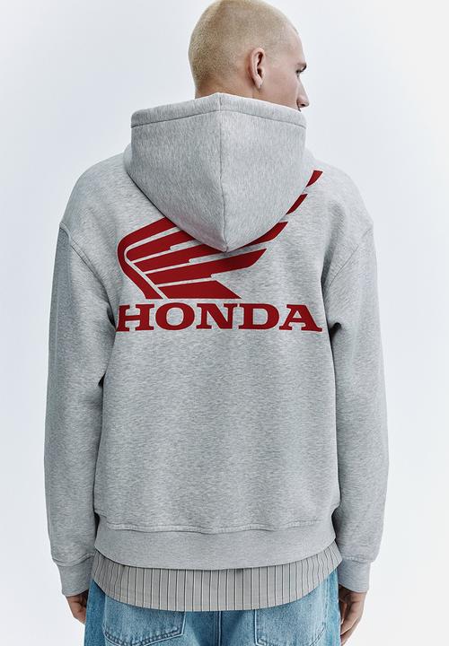 H&M - Loose fit printed zip-through hoodie - light grey marl/honda