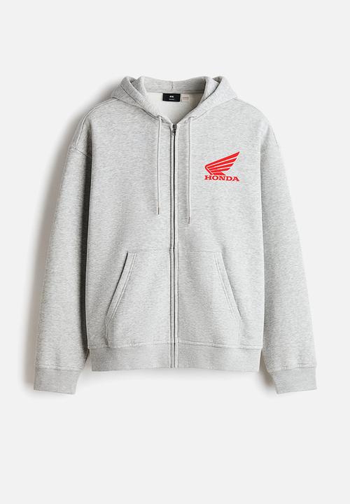 H&M - Loose fit printed zip-through hoodie - light grey marl/honda