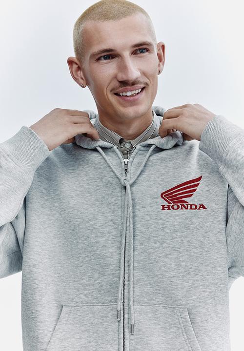 H&M - Loose fit printed zip-through hoodie - light grey marl/honda