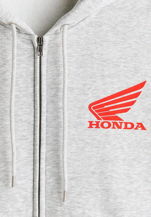 H&M - Loose fit printed zip-through hoodie - light grey marl/honda