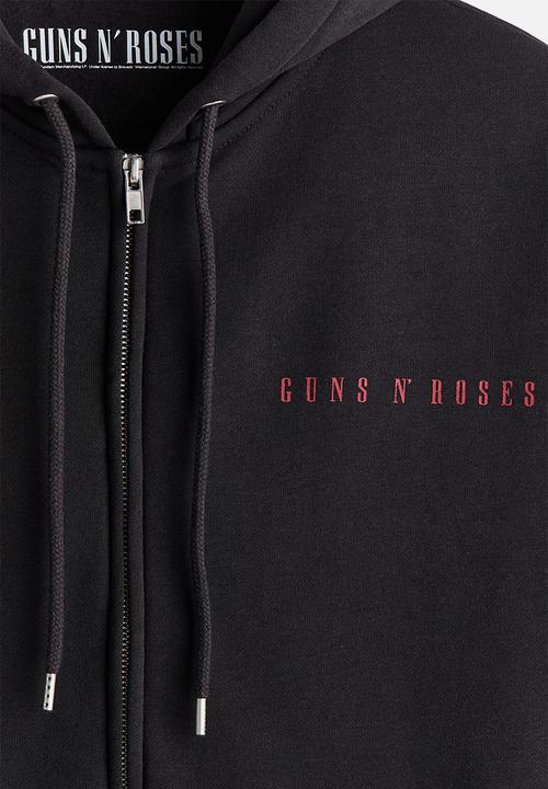 H&M - Loose fit printed zip-through hoodie - black/guns n' roses