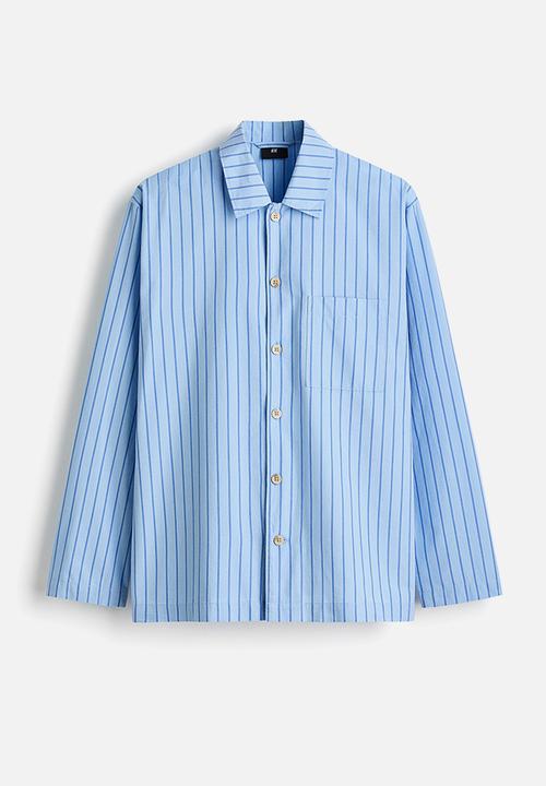 H&M - Loose fit cotton pyjama shirt - light blue/striped