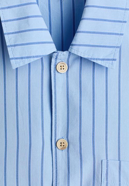H&M - Loose fit cotton pyjama shirt - light blue/striped