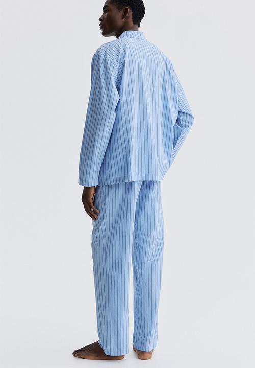 H&M - Loose fit cotton pyjama shirt - light blue/striped