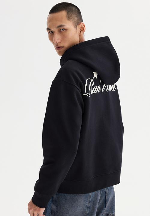 H&M - Loose fit boxy zip-through hoodie - black/run wild