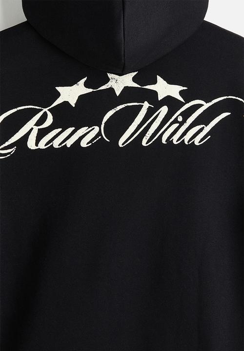 H&M - Loose fit boxy zip-through hoodie - black/run wild