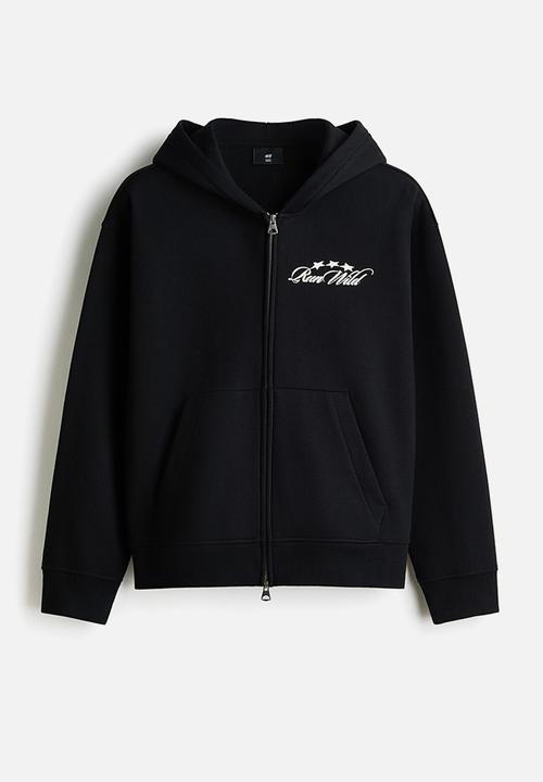 H&M - Loose fit boxy zip-through hoodie - black/run wild