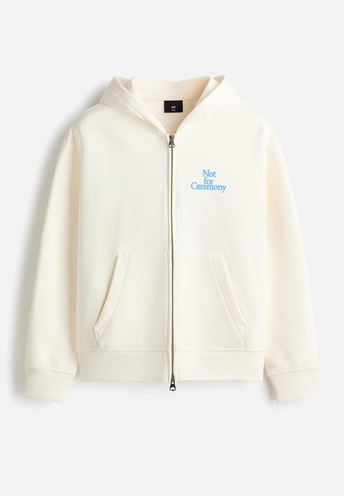 H&M - Loose fit boxy zip-through hoodie - white/not for ceremony
