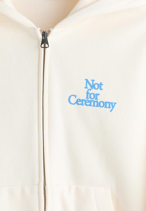 H&M - Loose fit boxy zip-through hoodie - white/not for ceremony