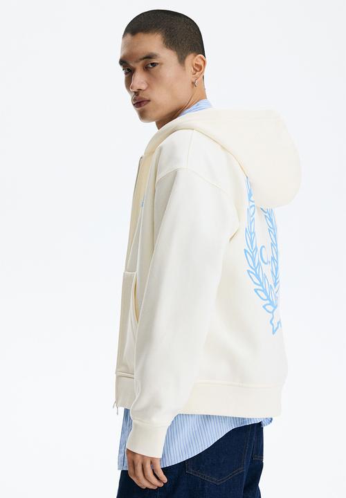 H&M - Loose fit boxy zip-through hoodie - white/not for ceremony