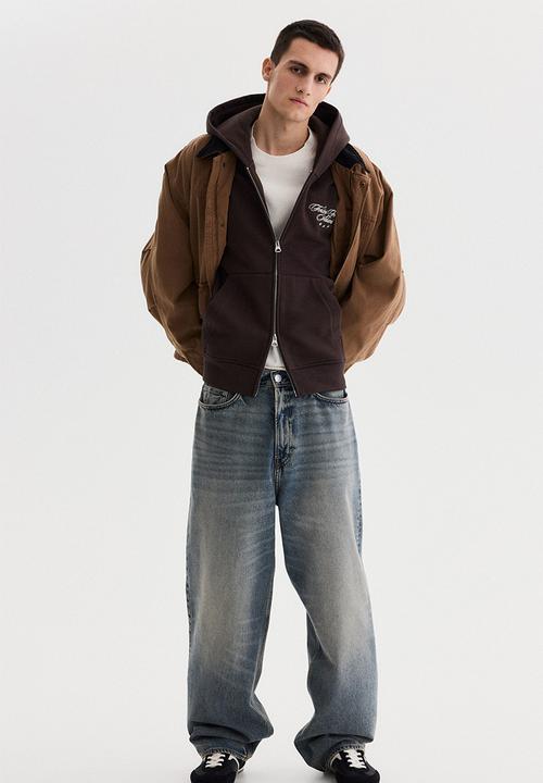 H&M - Loose fit boxy zip-through hoodie - dark brown/fortes fortuna