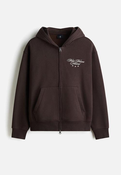 H&M - Loose fit boxy zip-through hoodie - dark brown/fortes fortuna