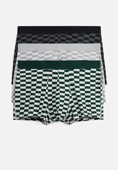 H&M - 3-pack cotton short trunks - grey marl/checked