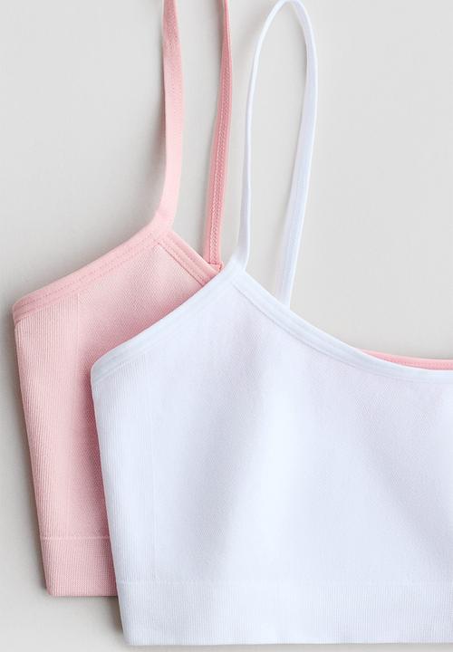 H&M - 2-pack seamless jersey tops - light pink/white