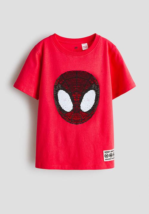 H&M - Reversible sequin t-shirt - red/spider-man