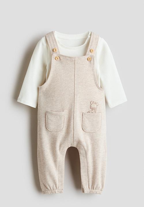 H&M - 2-piece cotton set - light beige/white