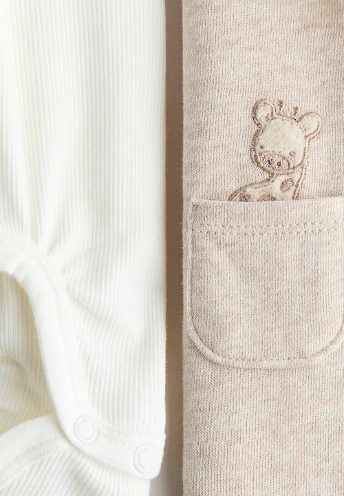 H&M - 2-piece cotton set - light beige/white