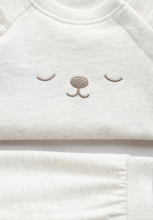 H&M - 2-piece printed cotton set - light beige/bear