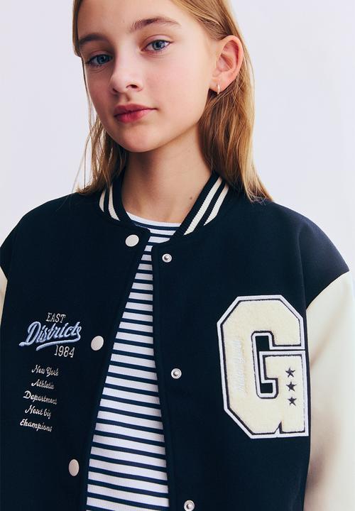 H&M - Appliqu?d baseball jacket - navy blue/east district
