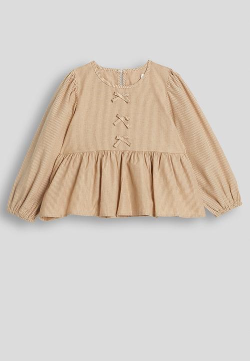 Pop Candy - Striped bow detail blouse with elasticated pants - wheat brown