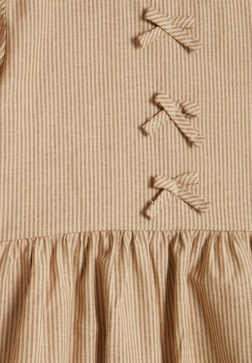 Pop Candy - Striped bow detail blouse with elasticated pants - wheat brown