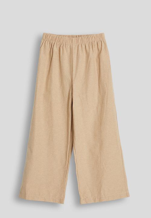 Pop Candy - Striped bow detail blouse with elasticated pants - wheat brown