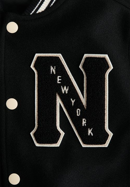 H&M - Appliqu?d baseball jacket - black/new york