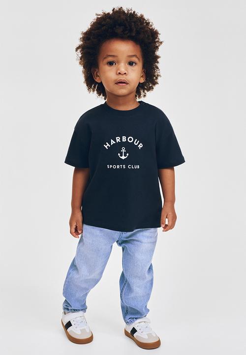 H&M - Printed cotton t-shirt - navy blue/harbour