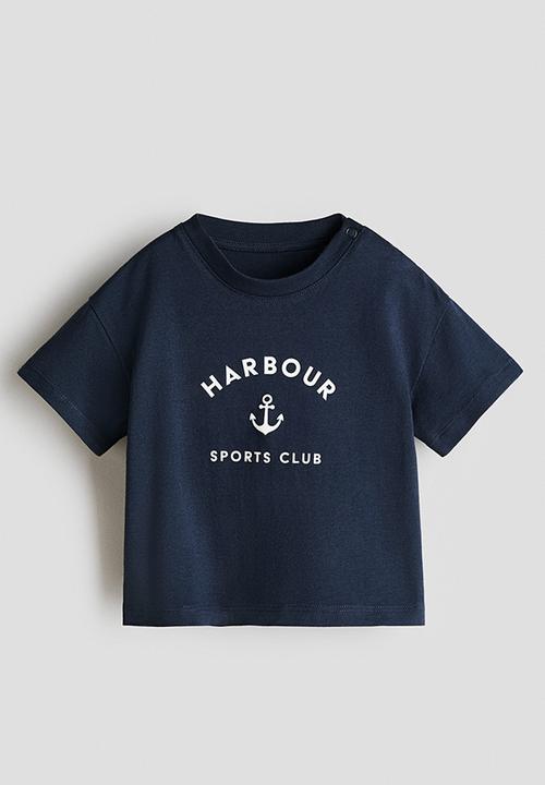 H&M - Printed cotton t-shirt - navy blue/harbour