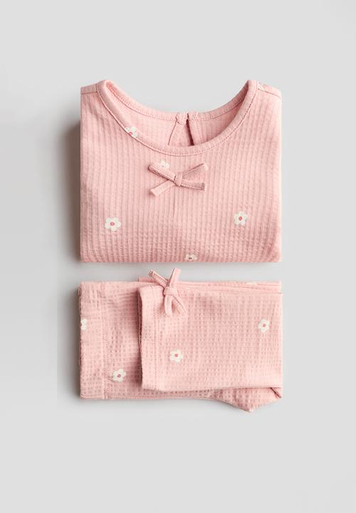 H&M - 2-piece waffled cotton set - light pink/floral