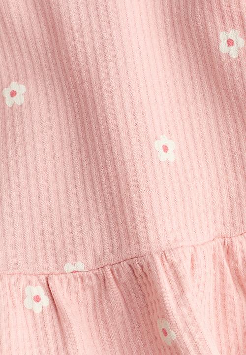 H&M - 2-piece waffled cotton set - light pink/floral