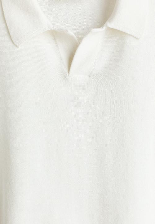 H&M - Fine-knit cotton polo shirt - cream