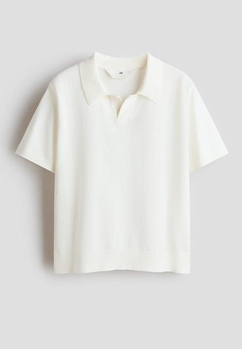 H&M - Fine-knit cotton polo shirt - cream