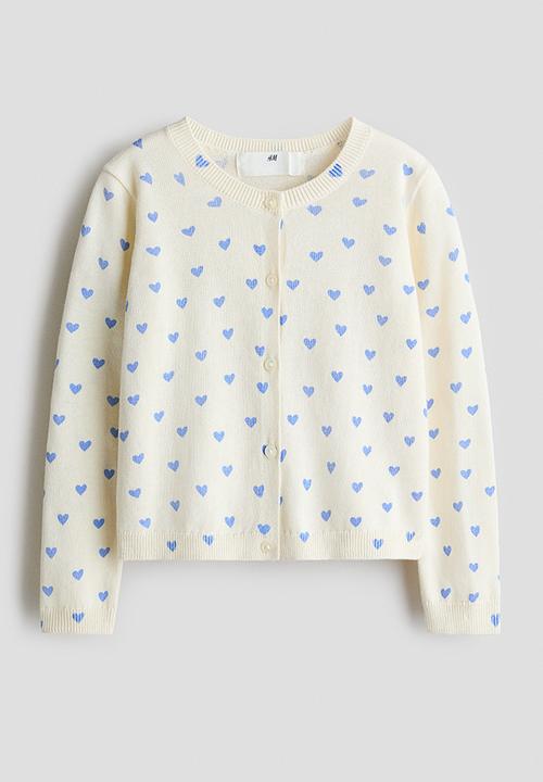 Fine-knit printed cardigan - cream/hearts