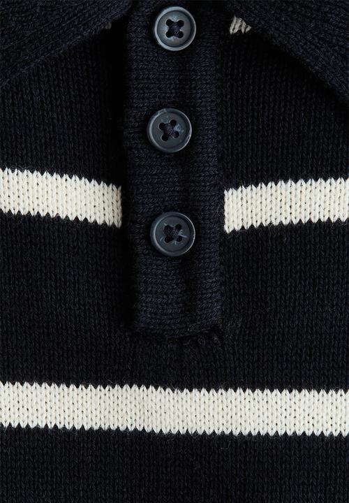 H&M - Fine-knit polo shirt - navy blue/striped