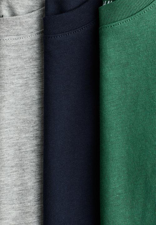 H&M - 3-pack cotton t-shirts - green/navy blue