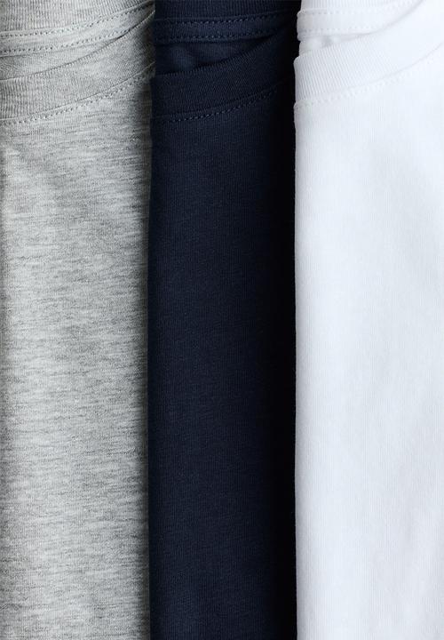 H&M - 3-pack cotton t-shirts - navy blue/white