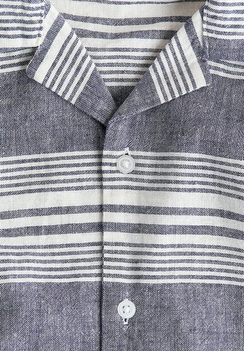 H&M - Linen-blend resort shirt - dark blue/striped