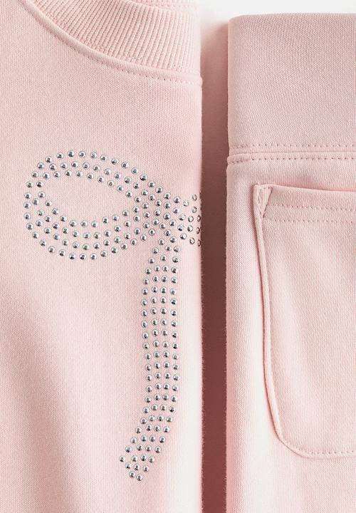 H&M - 2-piece sweatshirt and joggers set - light pink/bow