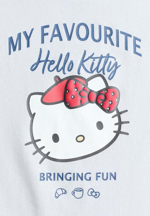 H&M - Print-motif cotton jersey top - light blue/hello kitty