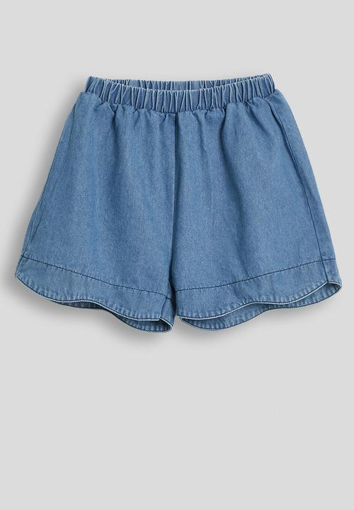 Pop Candy - Denim scallop edge blouse and shorts - blue