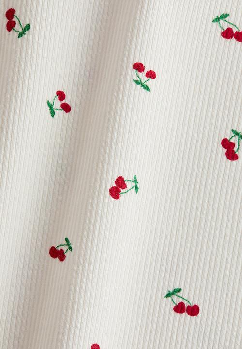 H&M - Ribbed jersey top - cream/cherries