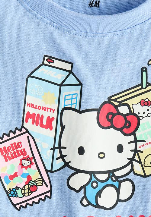 H&M - Loose-fit printed t-shirt - light blue/hello kitty