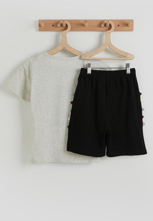 Pop Candy - Dino graphic tee and dino shorts - white/black