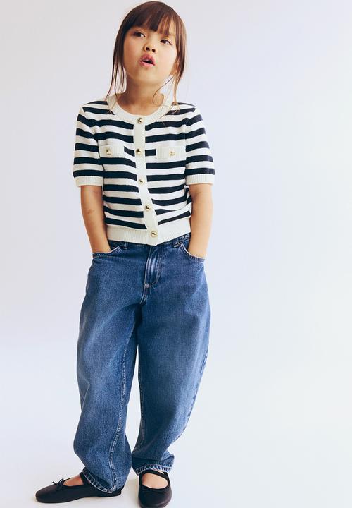 H&M - Short-sleeved cardigan - white/navy blue striped