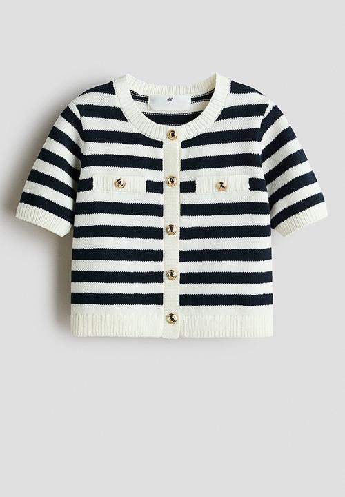 H&M - Short-sleeved cardigan - white/navy blue striped