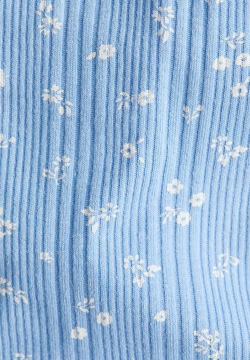 H&M - Ribbed jersey top - blue/floral